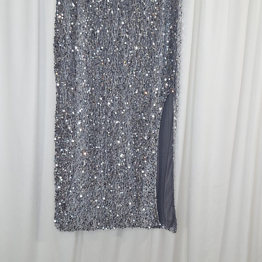 Silver Sequin Midi Skirt - Elegant Evening Shine - Picture 3 of 9